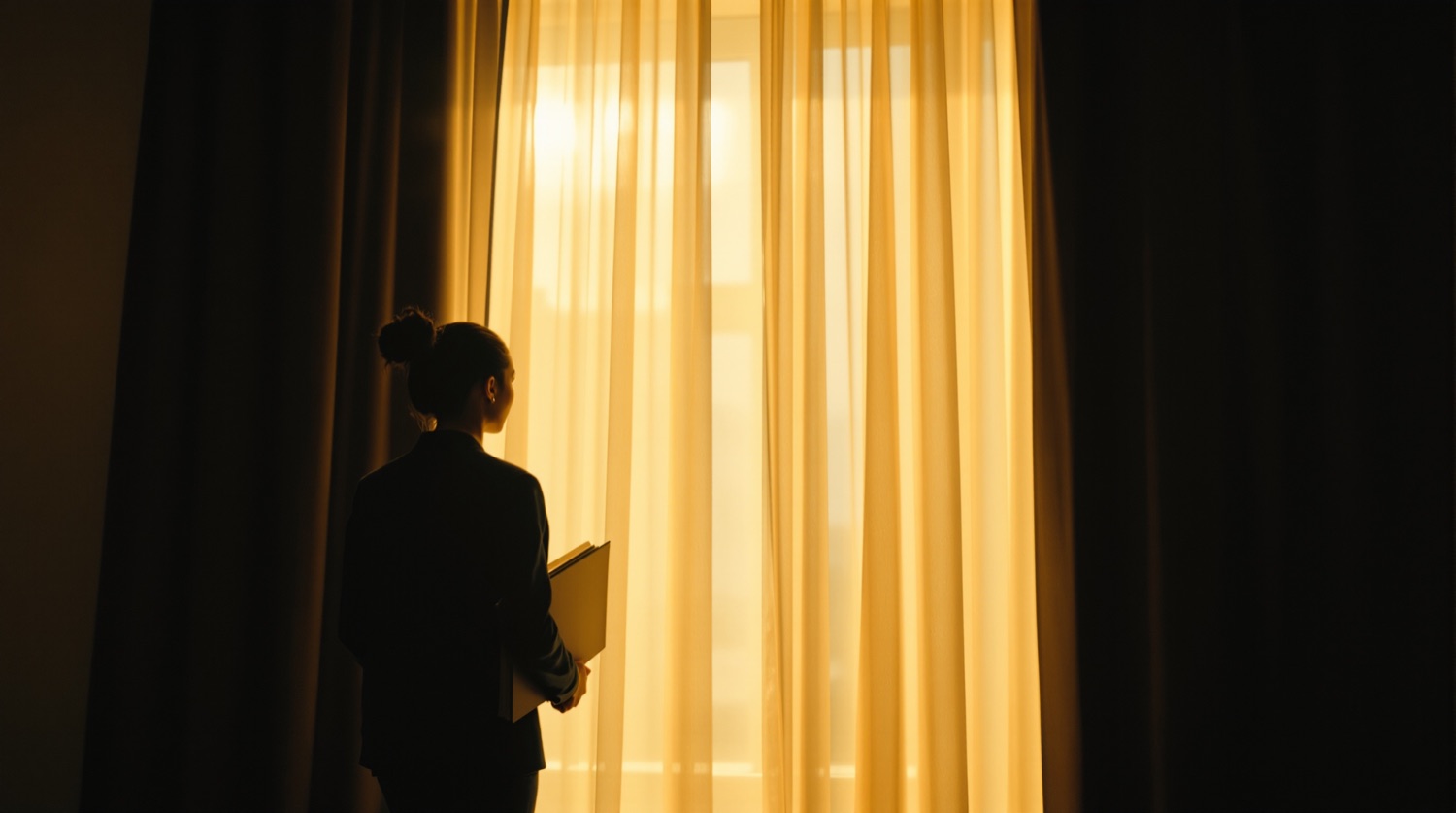 A patient stands in warm window light holding their own health record
